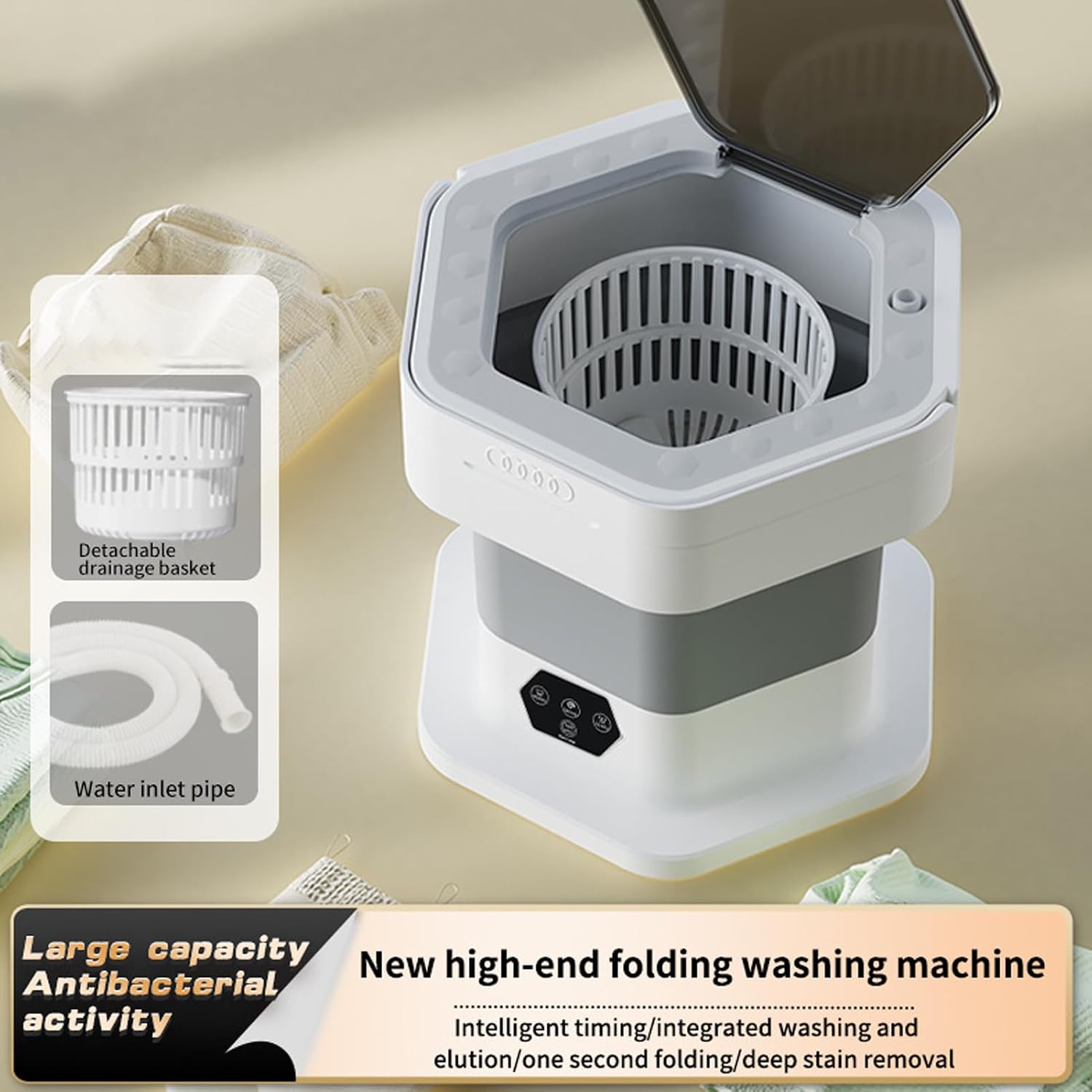 Portable Washing Machine, Collapsible Mini Washer and Dryer, Large Capacity, Foldable, for Apartment, Dorm, Camping, RV, Travel