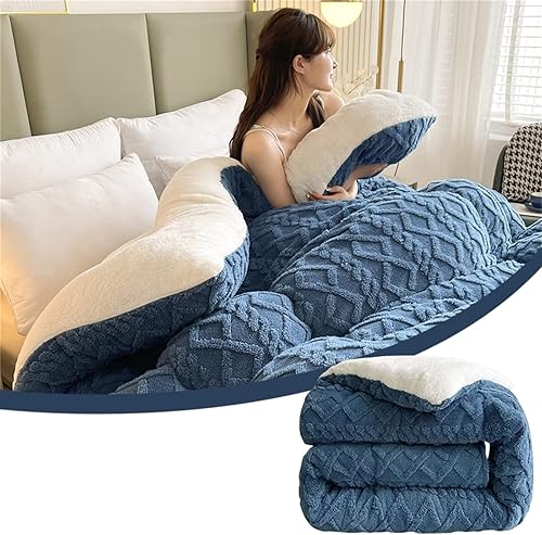 Koconh Edredón grueso de invierno de hibisco súper suave, acolchado de terciopelo de doble cara, tejido doble de cachemira e hibisco (azul, 94.5 x