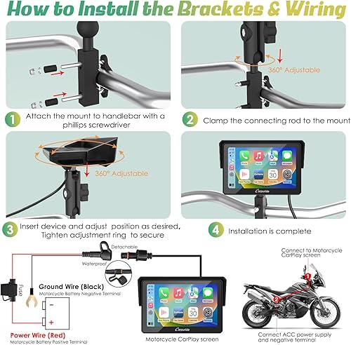 Miniatura 7 de Carpuride W502 - Carpuride W502 motocicleta GPS inalámbrico portátil Apple CarplayAndroid Auto estéreo impermeable para automóvil, pantalla táctil