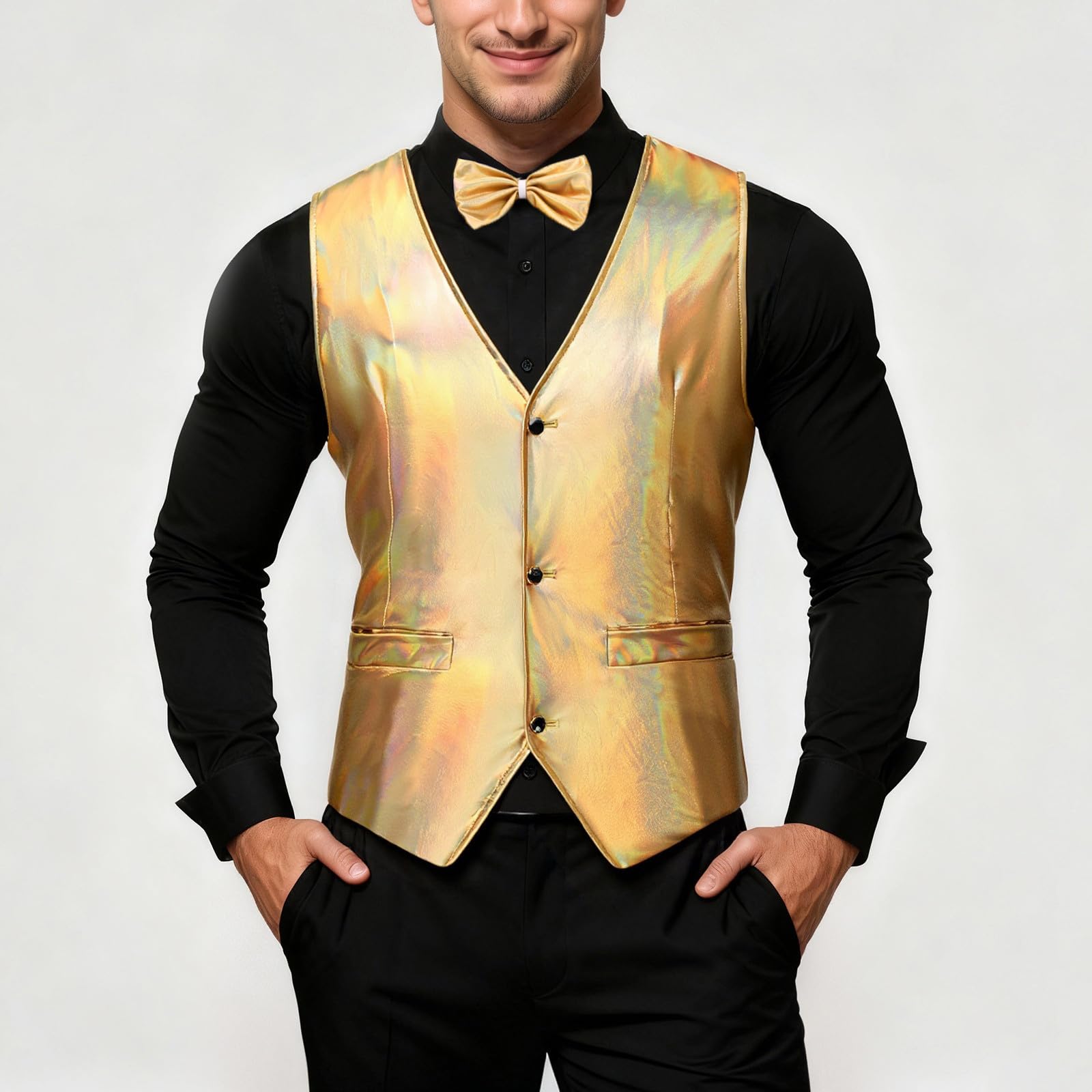 Panciotto Uomo Estivo Gilet Elegante Abito Glitter Costumi Spettacolo Carnevale Giacca Lucido Fashion Slim Fit Medievale Casual Paillettes