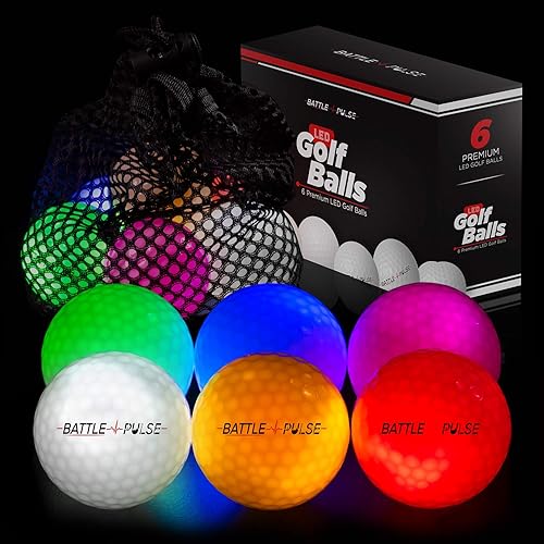 BattlePulse - Pelotas de golf que brillan en la oscuridad de 300 horas con bolsa de malla, bolas de golf brillantes resistentes al agua, 6 bolas de