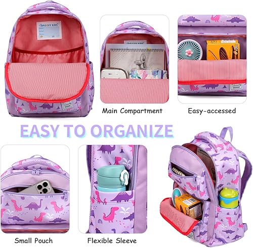 Miniatura 4 de VASCHY Mochila para niños, resistente al agua, ligera, linda y bonita para niños y niñas, Lila - grande, Mochilas Daypack