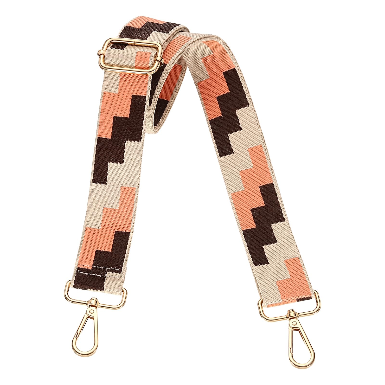 sourcing map Purse Straps Replacement Crossbody, 1.5 Inch Wide Shoulder Bag Strap Adjustable Canvas Straps for Handbag Wallet Clutch Bags with Light Gold Buckle, Khaki Blocks