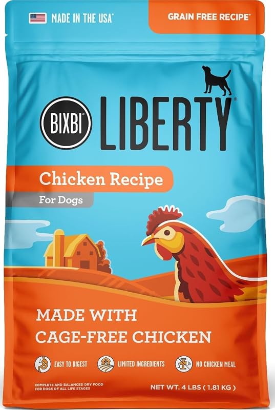BIXBI Liberty Grain-Free Dry Dog Food, Chicken Recipe – Fresh Meat, High Protein, No Meat Meals – USA Made, 4 lbs