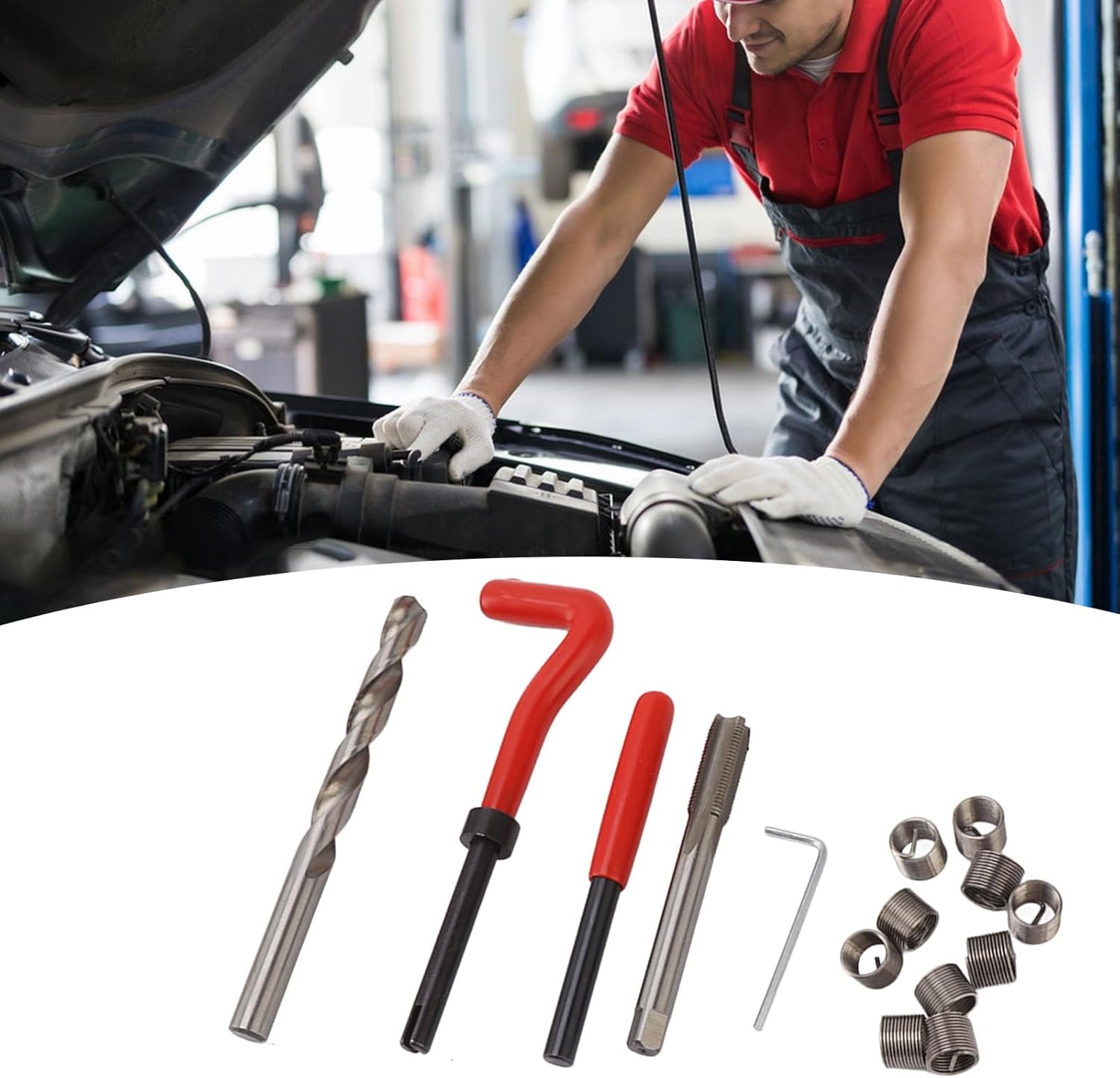 M6x1.0 Thread Repair Kit Carbon Steel Spark Plug Thread Repair Kit with Storage Box Mechanic Tools for Automotive Repairing