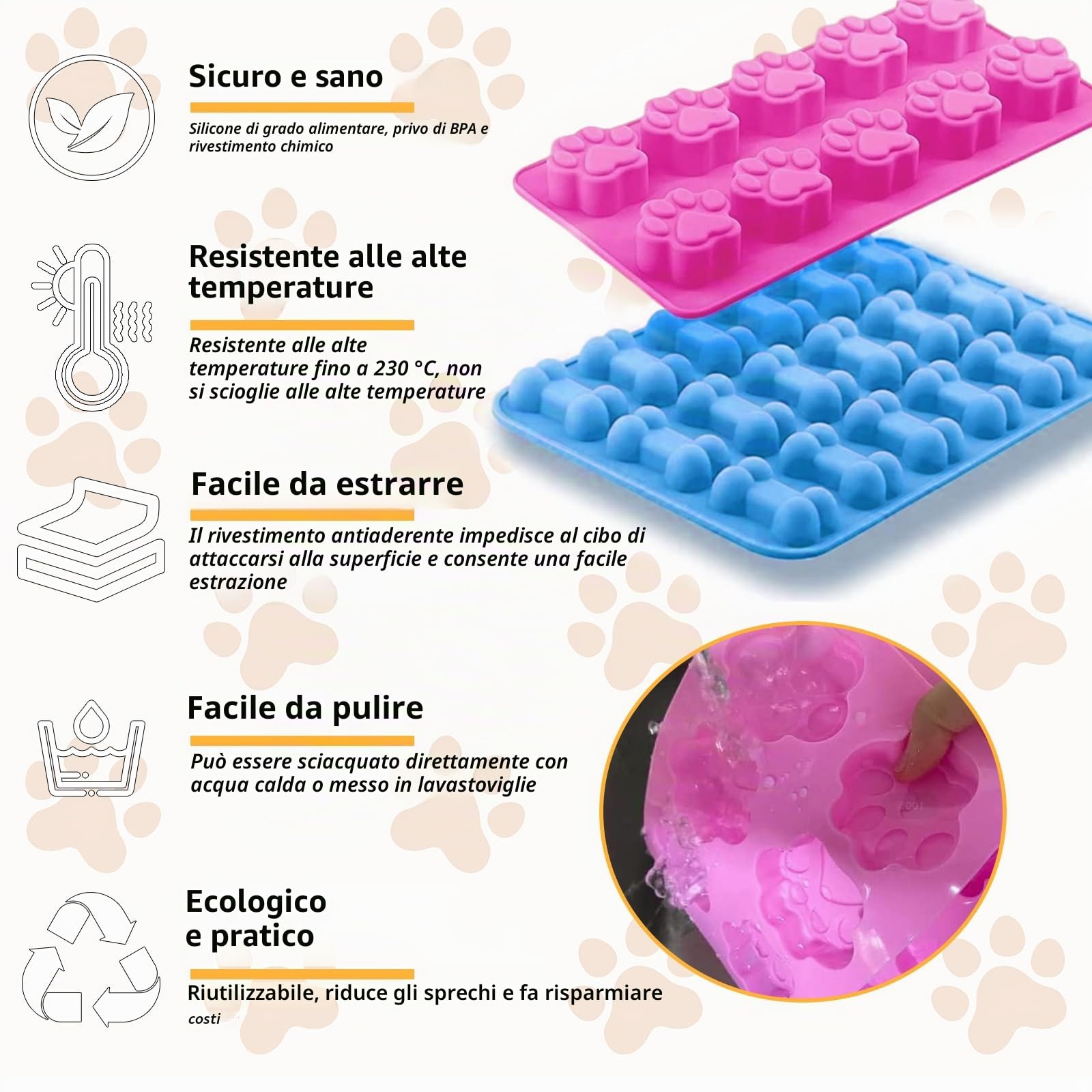 6 tappetini da forno per biscotti per cani, in silicone, senza BPA | Tappetino per dolcetti per cani, con spazzola e raschietto, per dolcetti fai da te, cioccolato, biscotti, cubetti di ghiaccio