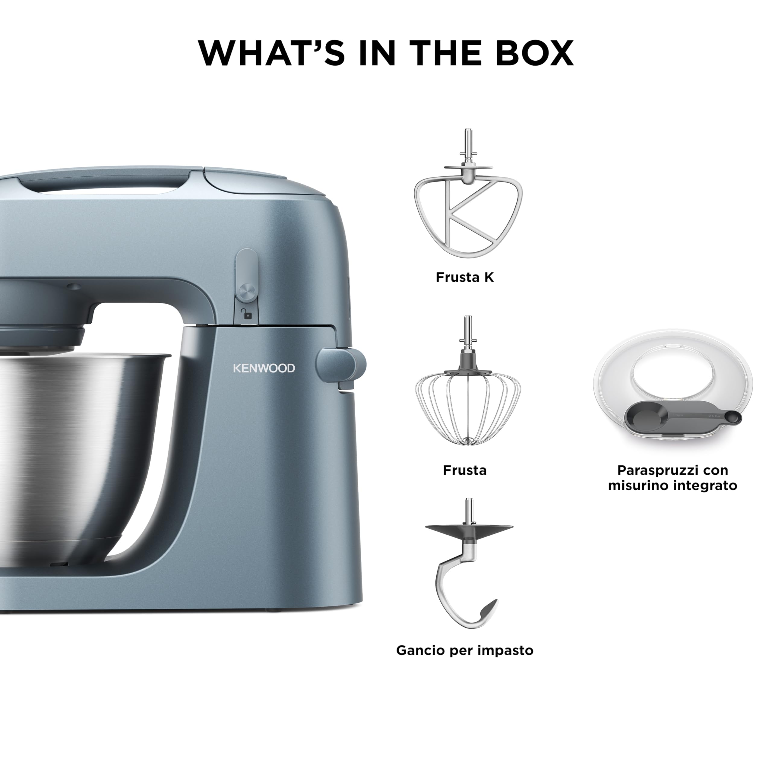Kenwood Go Collection KZM35.000GY Planetaria con Design Salvaspazio, Impastatrice Compatta con Ciotola da 4L, 3 Strumenti di miscelazione, 6 Velocità, Alta solo 30cm, Maniglia, Potenza 800W, Storm Blu