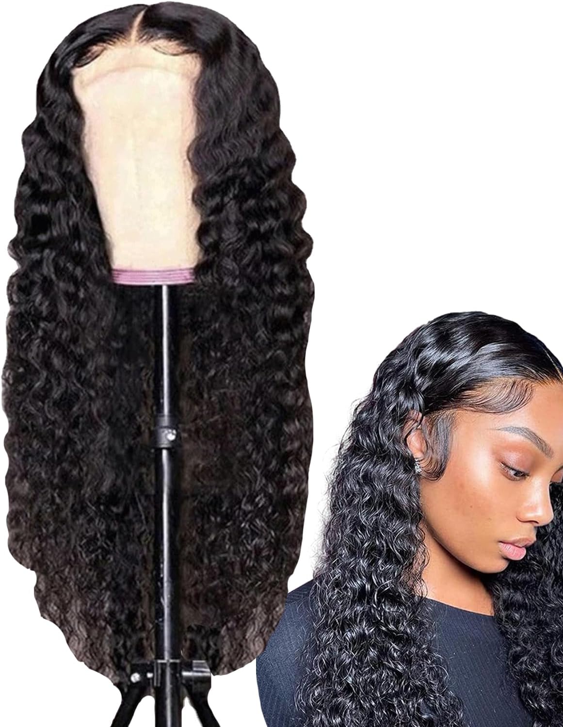 Curly Lace Front Wig Human Hair | Deep Wave Glueless Pre Plucked HD Lace Frontal Wigs | 150% Density Curly Water Wave Wigs, Natural Hairline Deep Curly Wigs