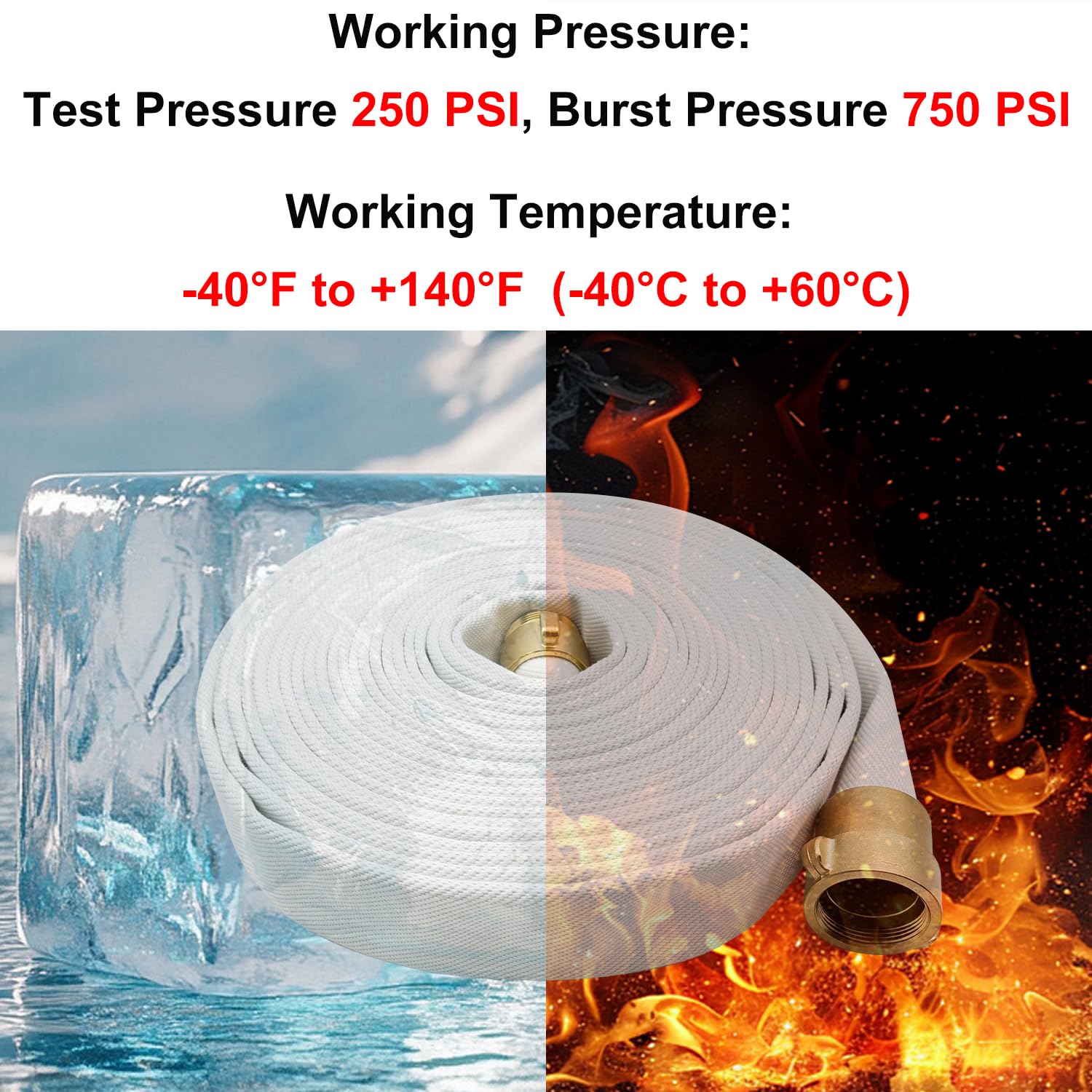 Manguera contra incendios, color blanco, 2-1/2 pulgadas x 50 pies, manguera de descarga y retrolavado, conectores de latón NST/NH (2.5 pulgadas NST/NH-50 pies)