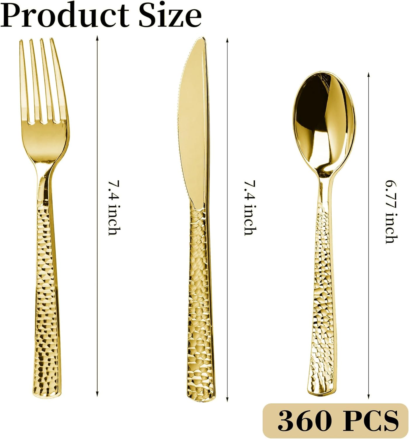 360PCS Gold Plastic Silverware, Heavy Duty Plastic Cutlery Set, Disposable Utensils, 120 Forks, 120 Spoons and 120 Knives for Party, Wedding and Events - Image 2