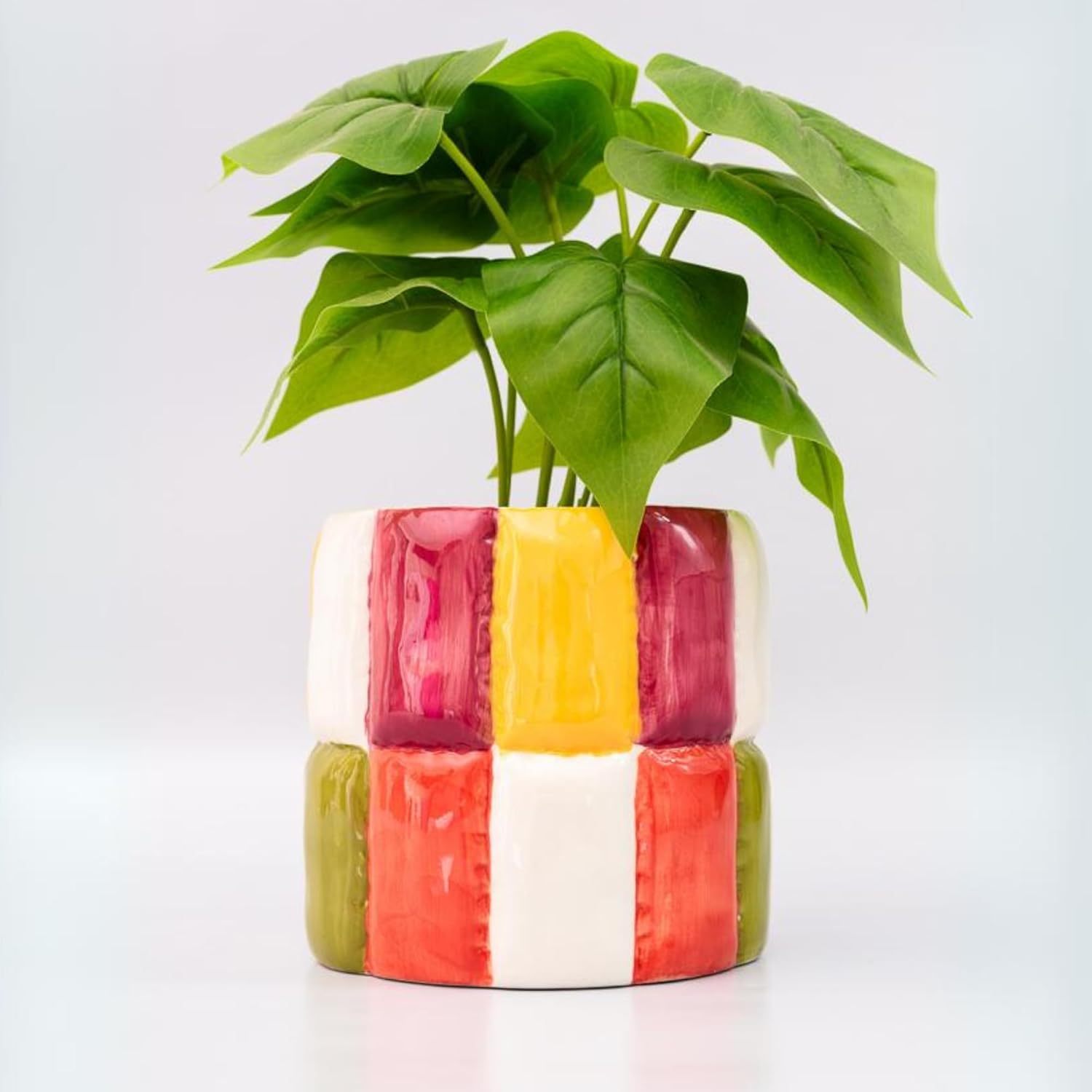 ban.do Novelty Ceramic Planter with Drainage Hole, Decorative Planter, Ceramic Planter for Home Decor, Cute Decor, Unique Planter, Colorblock