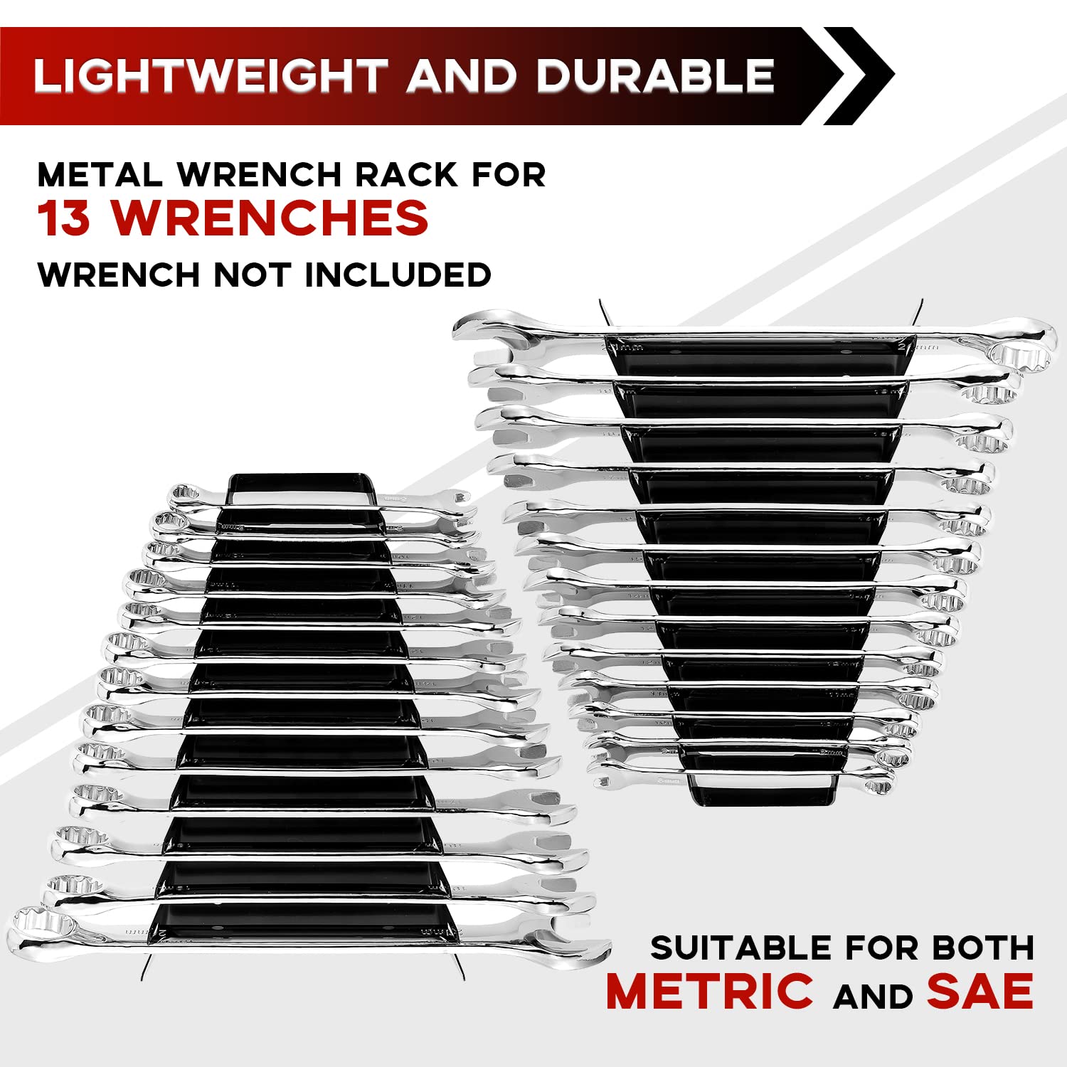 Reniteco 130 Slots Metal Wrench Organizer, Wrench Holder Tray Set, Wall-Mounted Tool Organizer Wrench Holder For Wrench Storage(10 Black