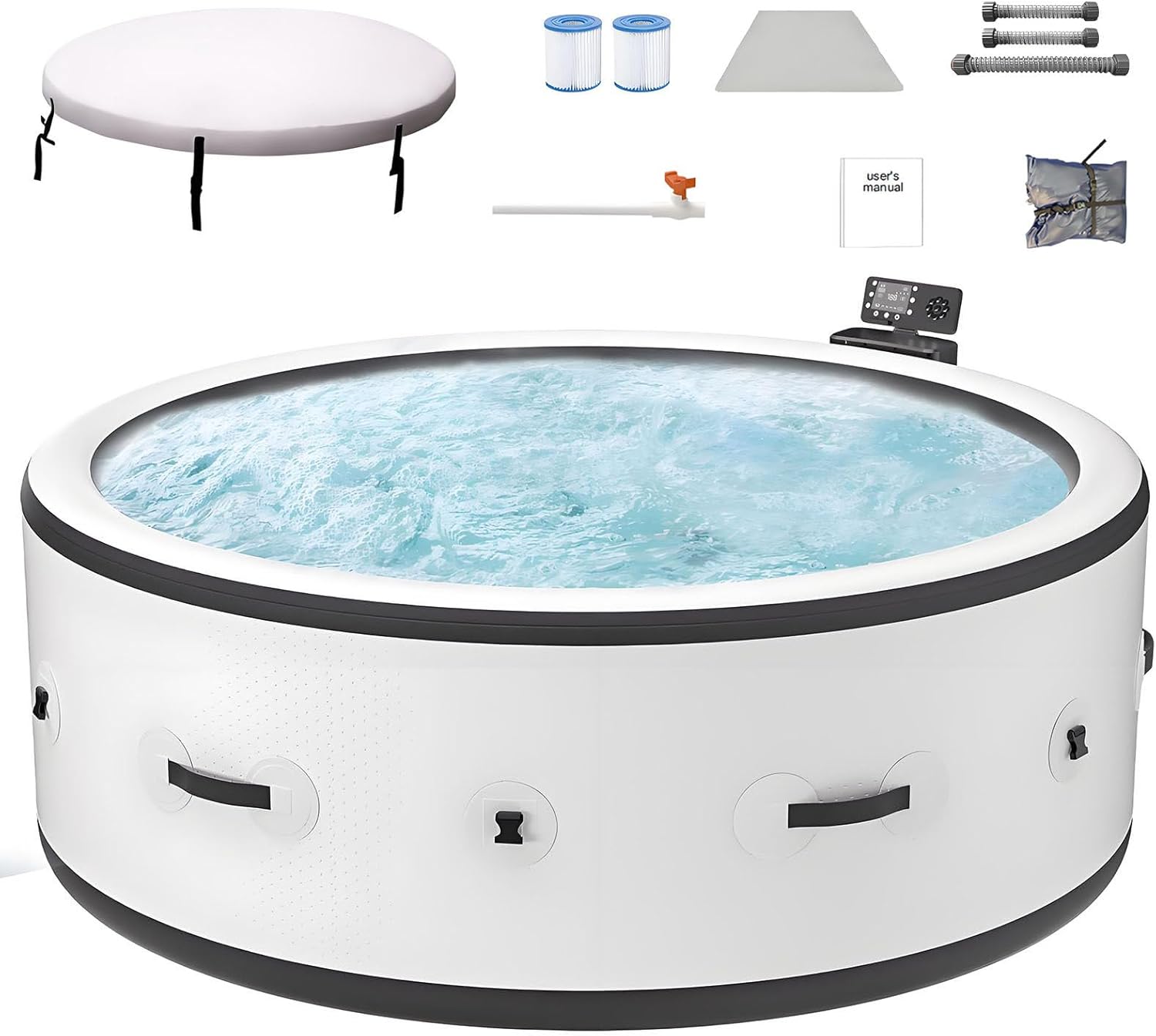All-in-One Inflatable Spa, 4-6 Person Efficient Hot Tub Bundle with Heater & Bubble Jets, Ultimate Portable Backyard Oasis, Includes Thermal Cover & LED Lights L