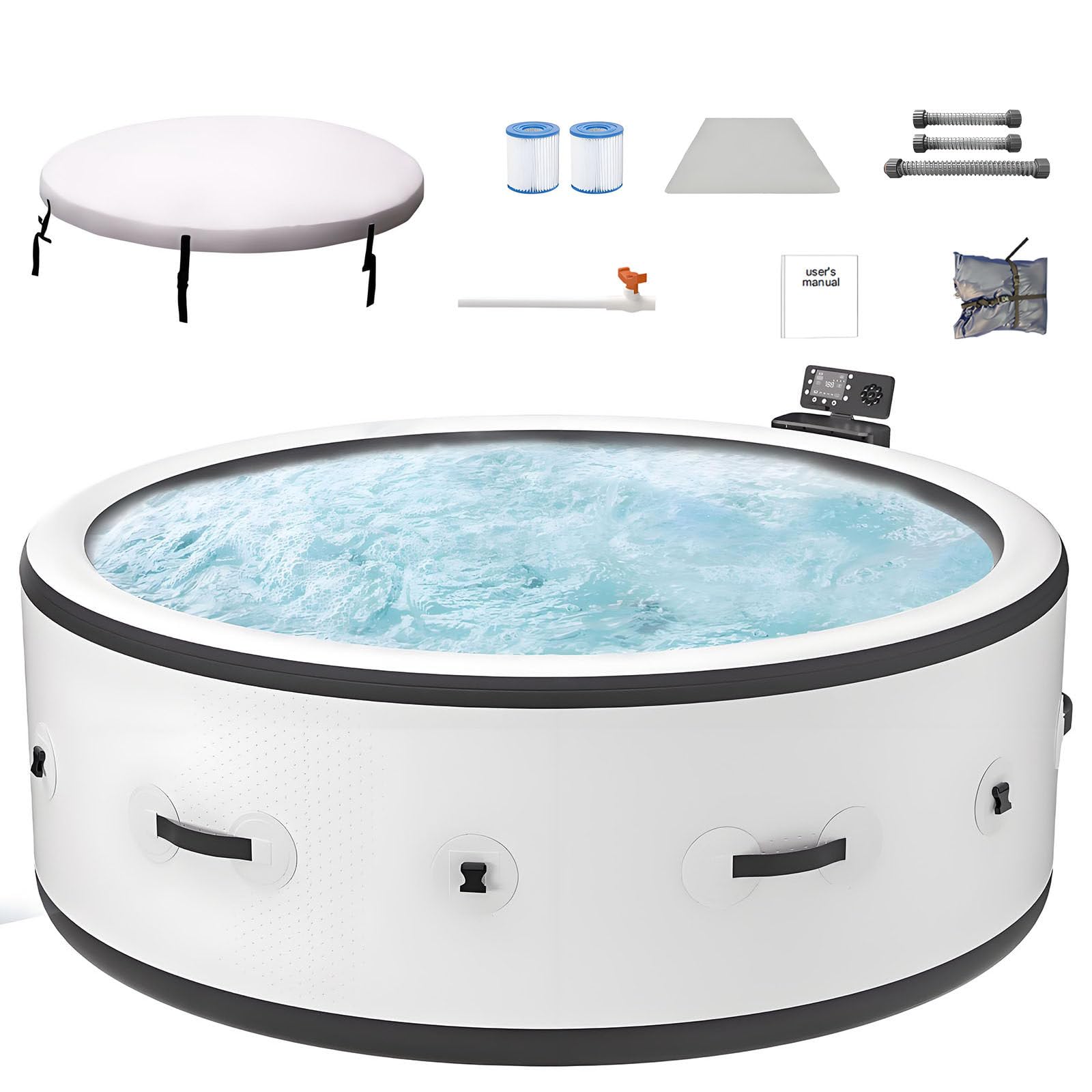 Spa Gonflable Tout-en-Un, Baignoire à Remous pour 4-6 Personnes avec Chauffage Économique et Jets à Bulles, Oasis Ultime pour Jardin, Incluant Couverture Isotherme et Éclairage LED L
