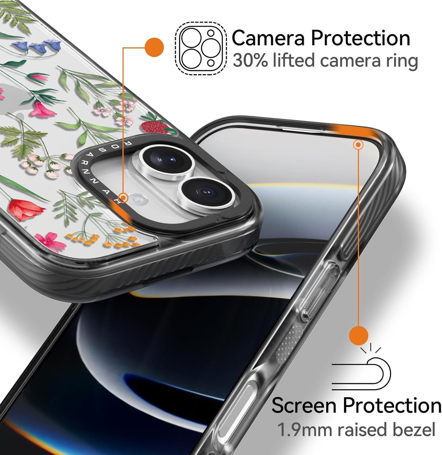 for iPhone 17 Case Cute - Durable Shockproof 6.6 ft Drop Impact Phone Case - Funny Nature Flower Design (6.3") Black - Image 4