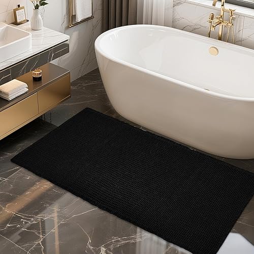 Miniatura 18 de ZALL Tapete de baño con diseño de gofres, color negro, súper absorbente, antideslizante, diseño geométrico de rombos de 17 x 24 pulgadas, lavable a