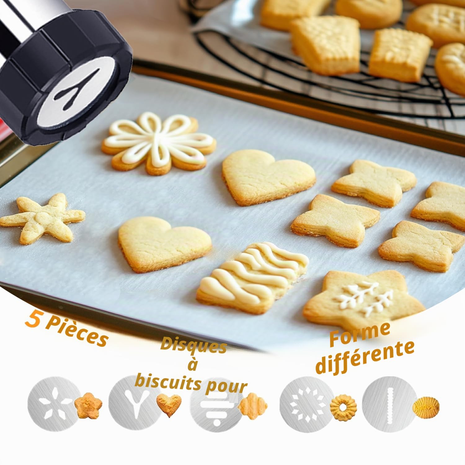 Machine à churros, kit de fabrication de churros en acier inoxydable 21 pièces, pistolet à biscuits, churros creux avec sac à douilles, 7 douilles à pâtisserie, 9 disques à biscuits et 2 pinceaux, kit