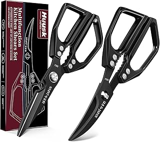 Huusk Kitchen Shears Set Black - Professional Seafood & Kitchen Scissors Set, Sharp Japanese-Style Meat Scissor for Crab, Shrimp, Lobster, Herbs and Food Prep, Christmas Gifts for Men Women