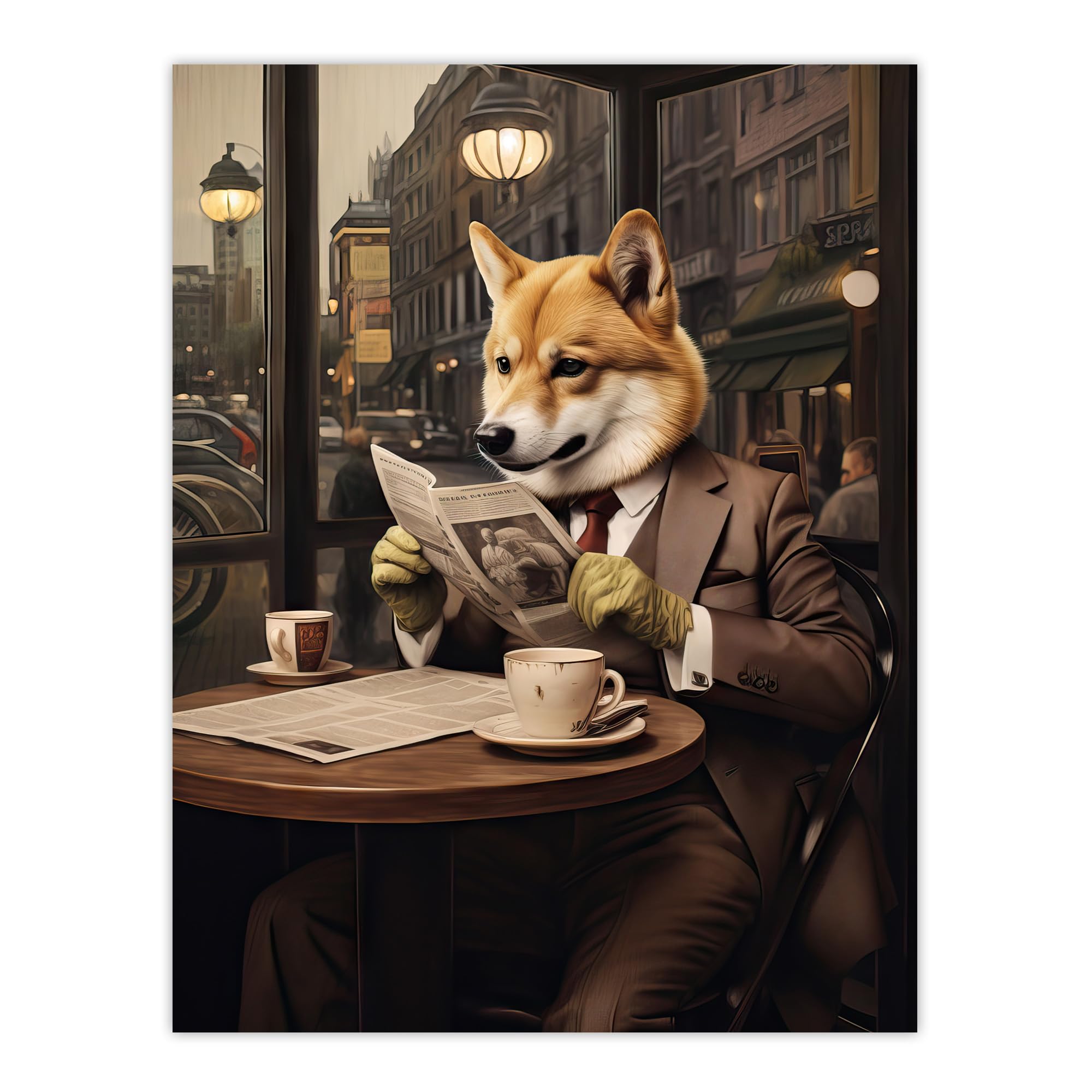 Artery8 Shiba Inu Reading Newspaper XL Unframed Poster Print W24 inch x H32 inch