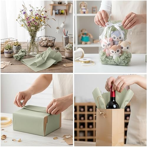 Miniatura 2 de Qilery 500 hojas de papel de seda verde salvia a granel de 15 x 20 pulgadas, sin ácidos, hojas de papel de embalaje de flores de boda para