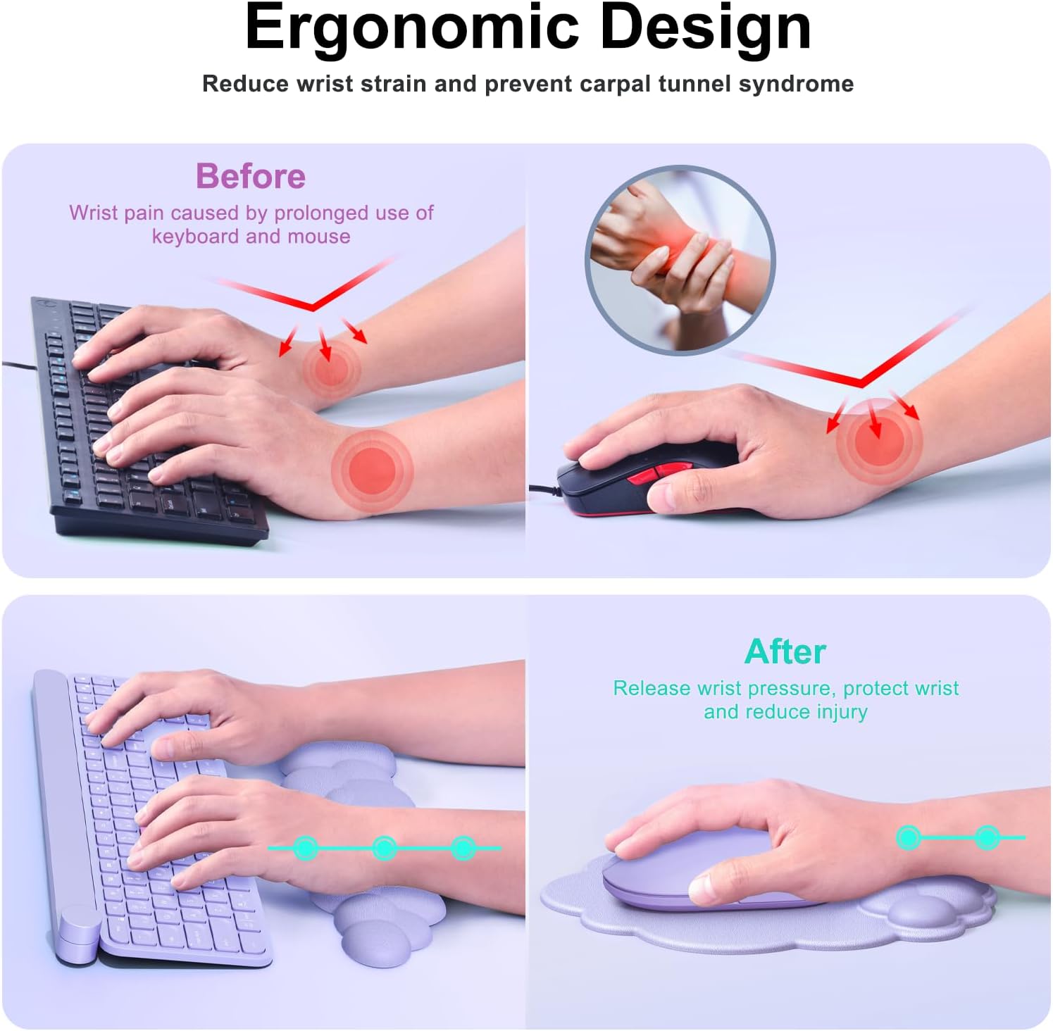 Cloud Mouse Pad with Wrist Rest, Cloud Keyboard Wrist Rest, Mouse Pad Wrist Support, Ergonomic Keyboard Mouse Wrist Support (Purple)