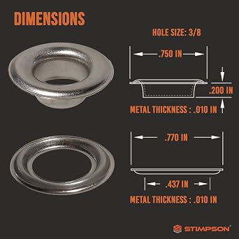 Stimpson Self-Piercing Grommet and Washer Set - 304 Stainless Steel Grommets Set for Tarps, Fabric, Leather, Banners, More - Marine Grade, Heavy Duty Machine Parts, #2 Size (500 Sets of Each)