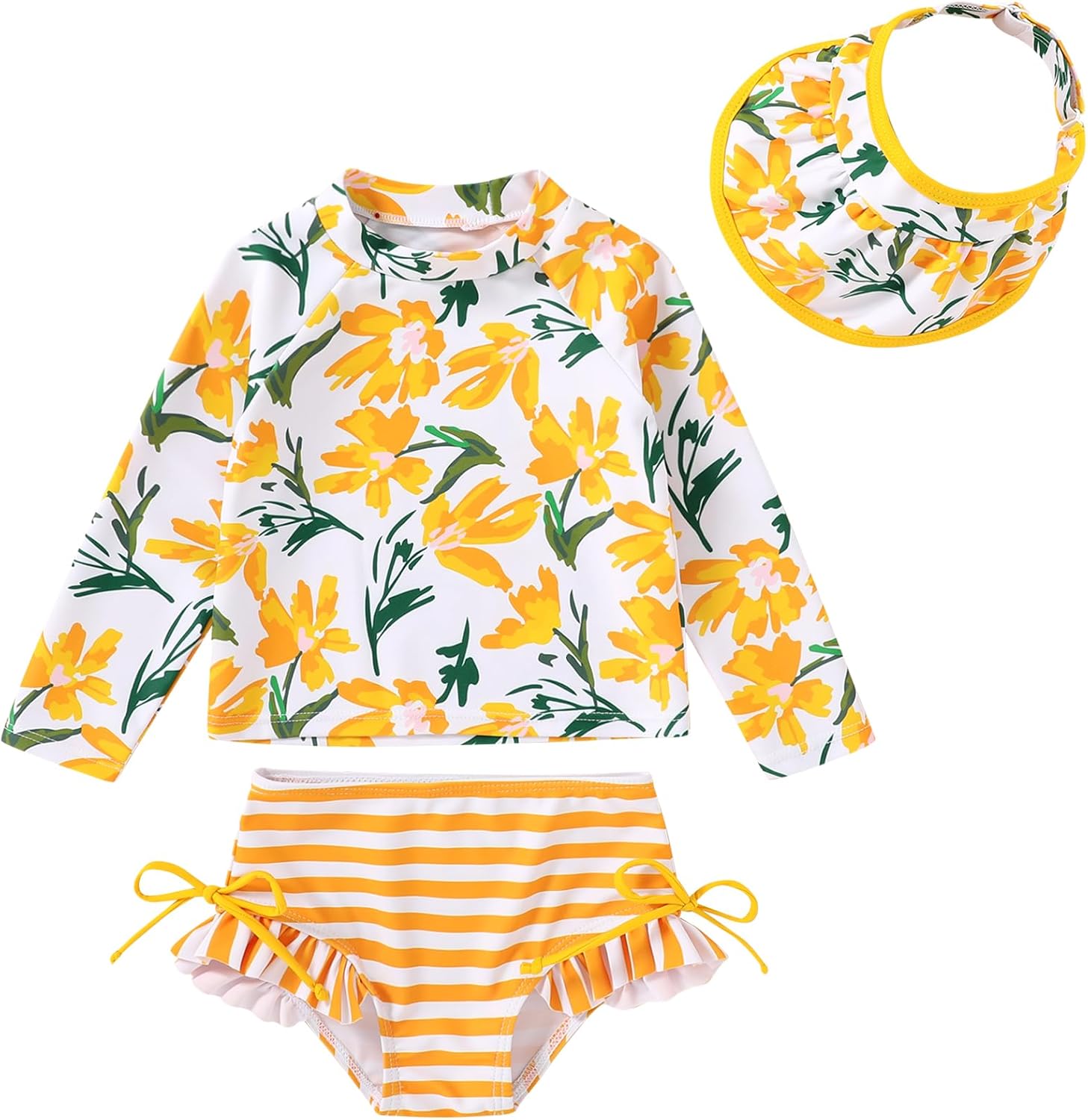YOUNGER TREE Toddler Baby Girls Swimsuit Long Sleeve Bathing Suit Rash Guard Swim Suit Bikini Set UPF 50+