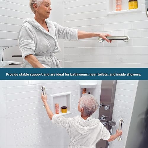 Miniatura 7 de Barras de agarre de metal cepillado para baño, mango de ducha fuerte y mango de baño para mayor seguridad, barras de agarre de ducha para personas