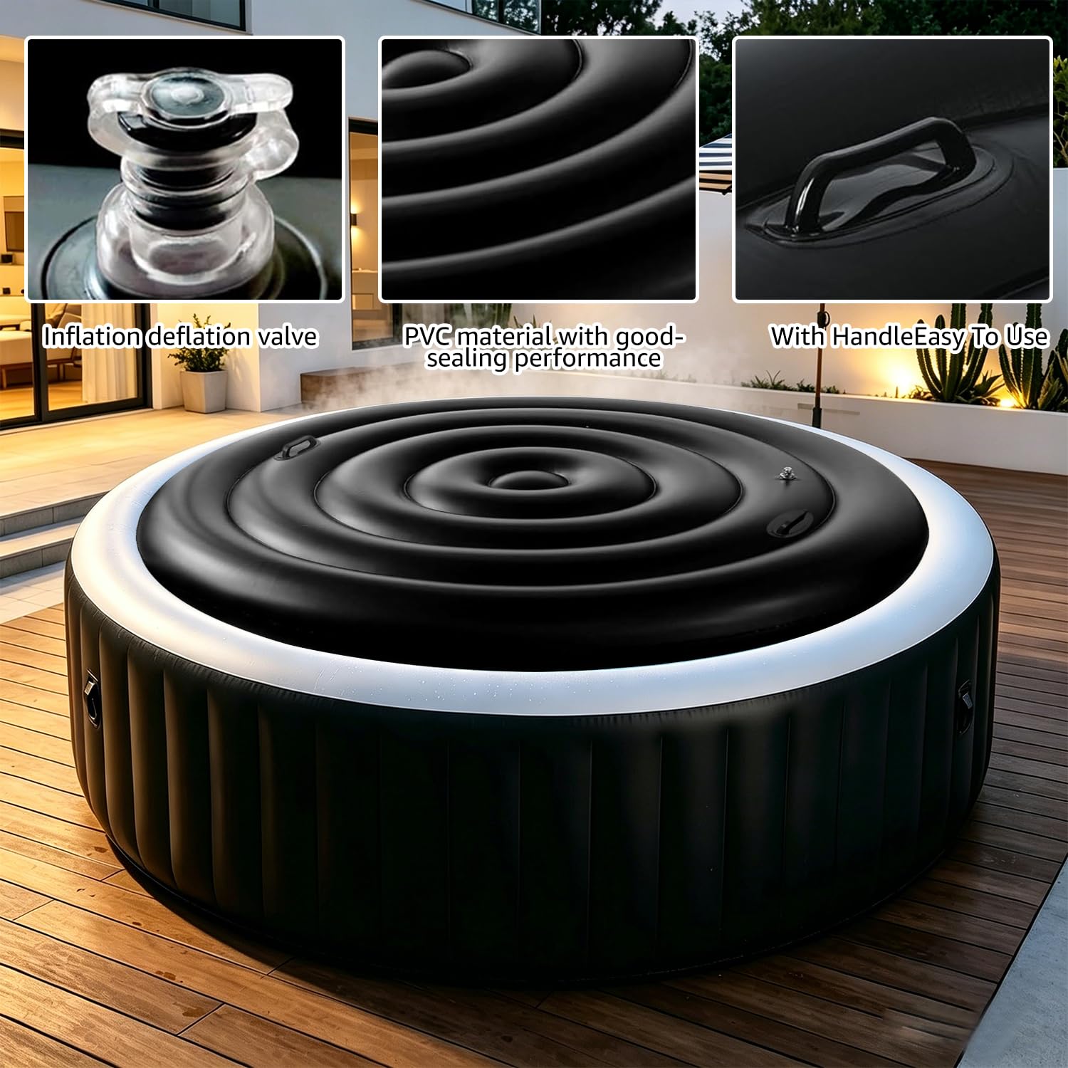 KEAGAN 4.5FT/138CM Inflatable Hot Tub Cover, Energy Saving Lid for Round Hot Tub, Outdoor Inflatable Hot Tub, with Handle, Foldable Protective Rain Overflow Cover for Inflatable Outdoor Hot Tubs — view 7