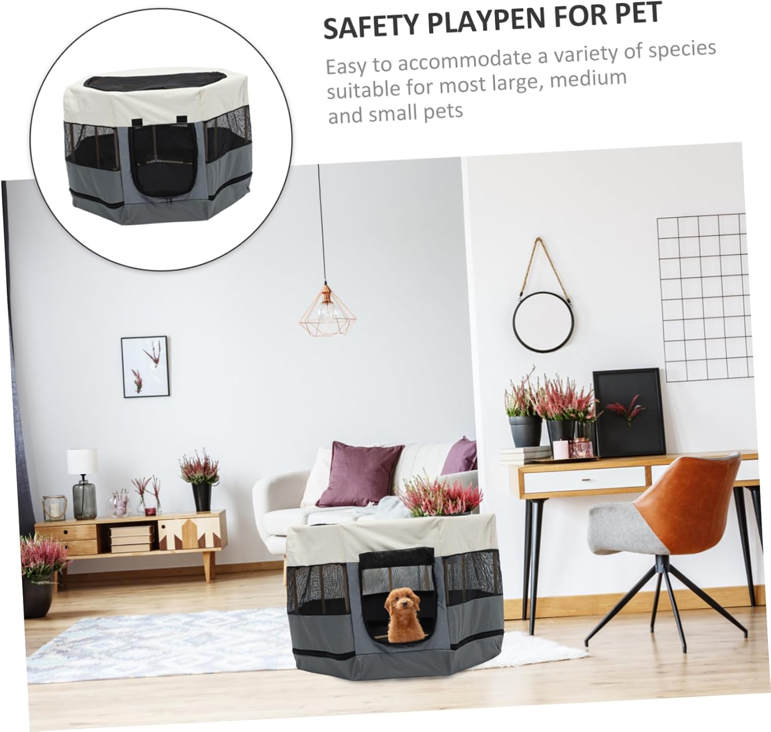 Octagonal Pet Fence Kitten Playpen Dog House Outdoor Indoor Scratch Resistant Oxford