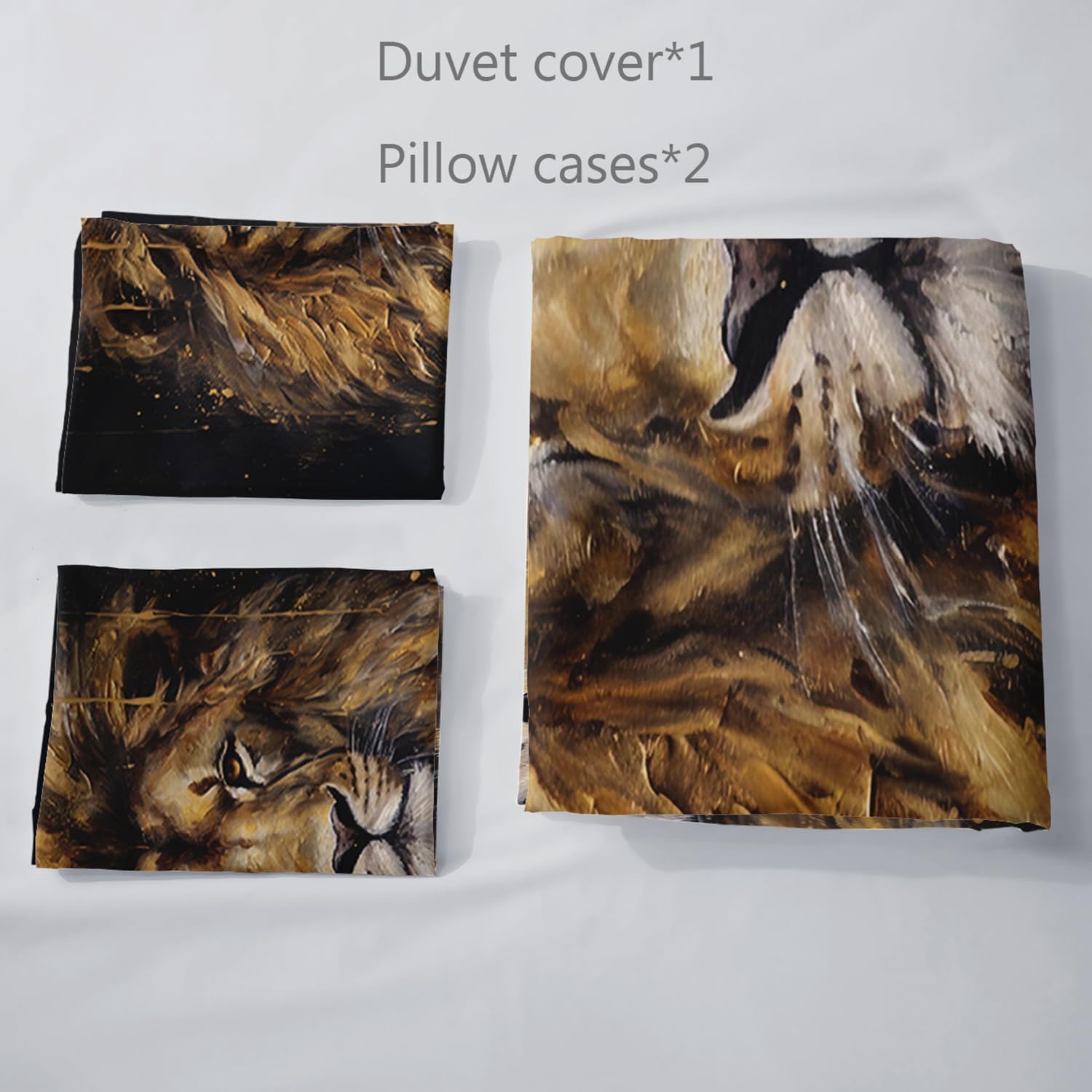 AILONEN Black Lion Duvet Cover Set Queen Size, 3D Wild Animals Bedding Set for Room Decor,Lion King Oil Painting Comforter Cover Gifts for Boys Teens,1 Duvet Cover 2 Pillowcases,3 Pcs