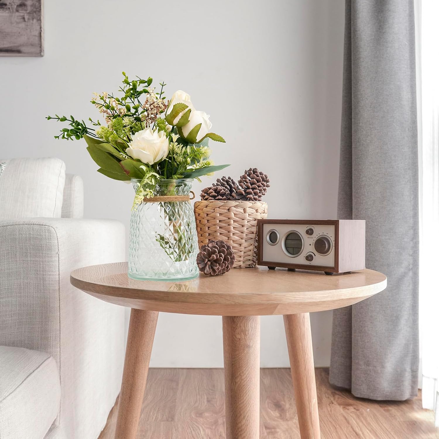 Artificial Flowers with Vase, Faux Silk Roses in Vase, Fake Plant Eucalyptus Flower Arrangement for Office Home Farmhouse Bathroom Dining Table Centerpiece Decorations Coffee Table Decor - Image 8