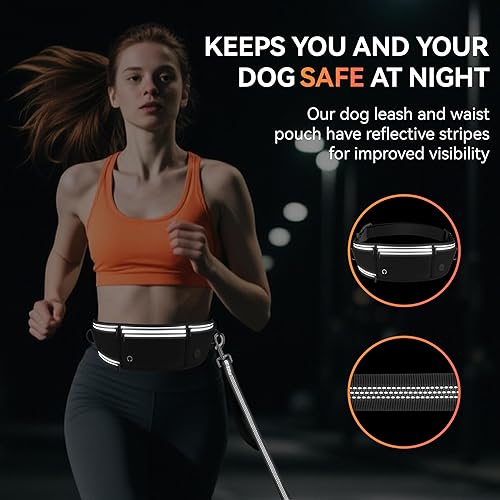 Miniatura 6 de Correa de perro manos libres con cinturón de cintura y bolsa con cremallera, correa de cintura resistente para correr, caminar, trotar y senderismo,