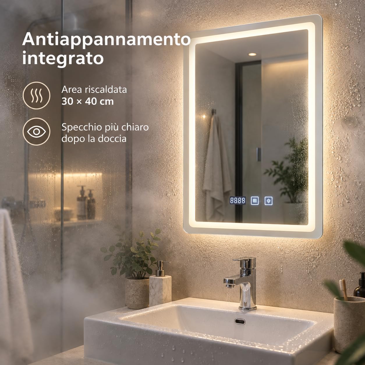 Miroir de salle de bain LED 50 x 70 cm, miroir de salle de bain avec