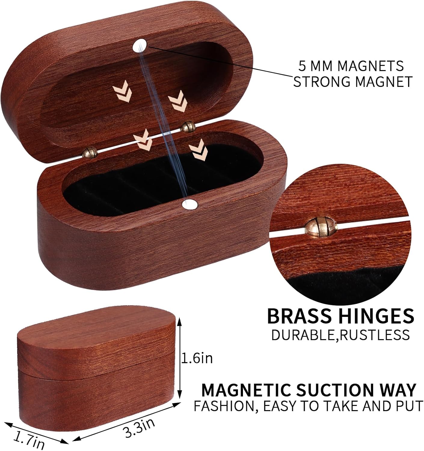 Walnut Guitar Plectrum Holder Set with 2 Color Wood Plectrums and 8 Celluloid Plectrums (4 Thicknesses),Mini Jewelry Box,Brown Wooden Trinkets,Box Size 3.35 * 1.77 * 1.57 inch (brown)