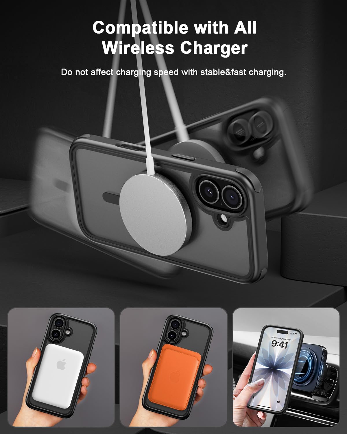 Mobnano for iPhone 17 Case, Compatible with MagSafe, Crystal Clear Case with Magnetic Ring, Multicolor Protective Shockproof Bumpers, Not Yellowing Slim Cover for Men Women - Black