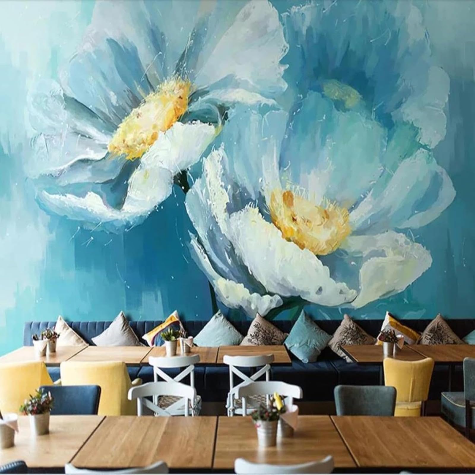Papier peint effet 3D relief fleur bleue tapisserie XXL murale salon et chambre