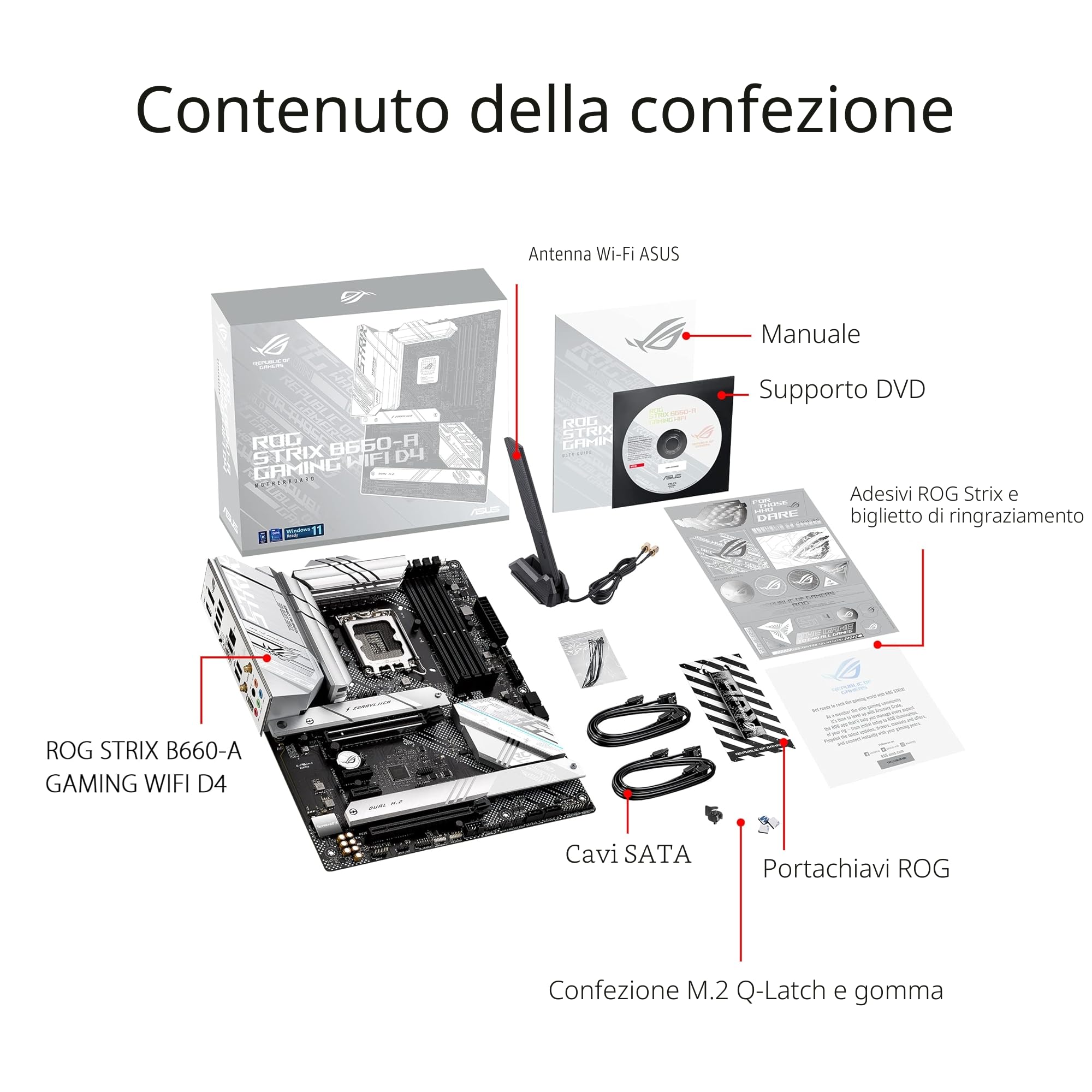 ASUS ROG Strix B660-A Gaming WiFi D4 Scheda Madre ATX, Intel B660, LGA1700, DDR4, PCI 5.0, LAN Intel 2.5Gb, WiFi 6, ROG SupremeFX 7.1 Surround, 3xM.2, 4xSATA 6GB/s, USB 3.2 Gen 2x2, Nero