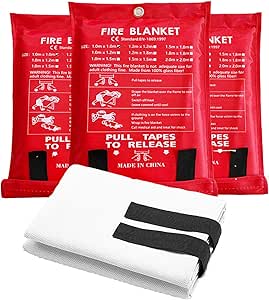Fire Suppression Blanket Heat Resistant JJ CARE Fire Blanket – Large 4.9x4.9 Ft With Gloves & Hooks, Fiberglass Fire Suppression Blanket For Kitchen, Home, Camping Fire Safety Blanket
