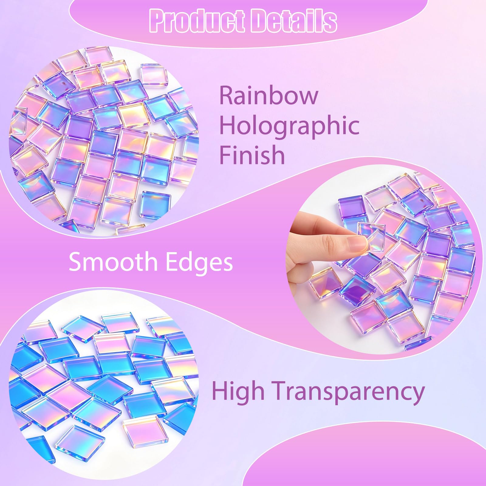 100 pietre per mosaico acrilico per il fai da te, 2 x 2 cm, set di mosaico quadrati, mini piastrelle olografiche per fai da te, vasi di fiori, cornici per foto, sottobicchieri