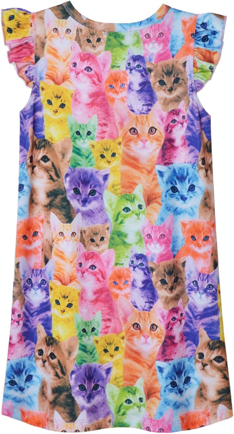 Princess Nightgown for Girls Unicorn Cat Flutter Sleeve Cotton Pajamas Dress … - Image 2