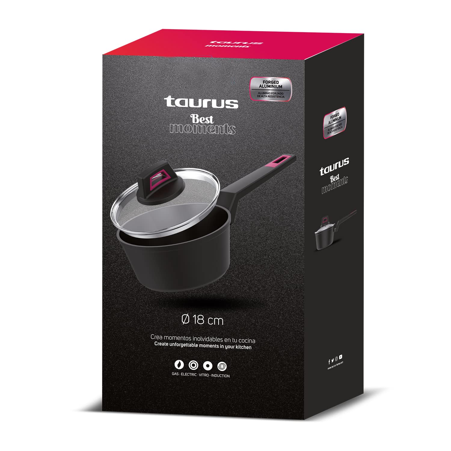 Taurus - Casseruola 18 cm | Alluminio forgiato | Rivestimento antiaderente | Manico ergonomico | Pentola per tutti i tipi di fuochi | Lavabile in lavastoviglie | Senza PFOA | Casseruola con coperchio