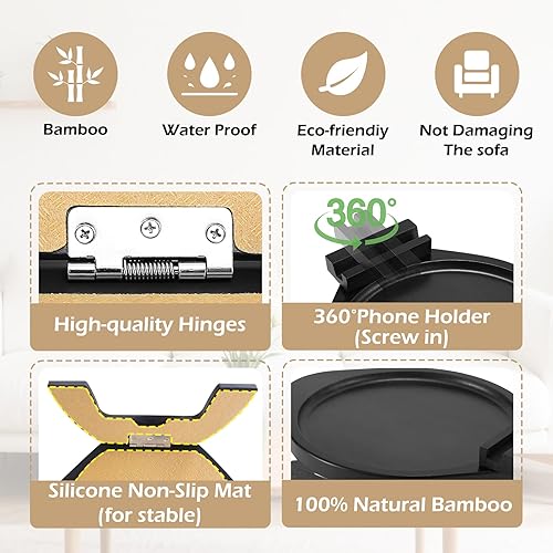 Miniatura 7 de Bandeja para reposabrazos de sofá, mesa de brazo de sofá, bandeja plegable para sofá con soporte giratorio de 360, mesas auxiliares, bandejas de TV,