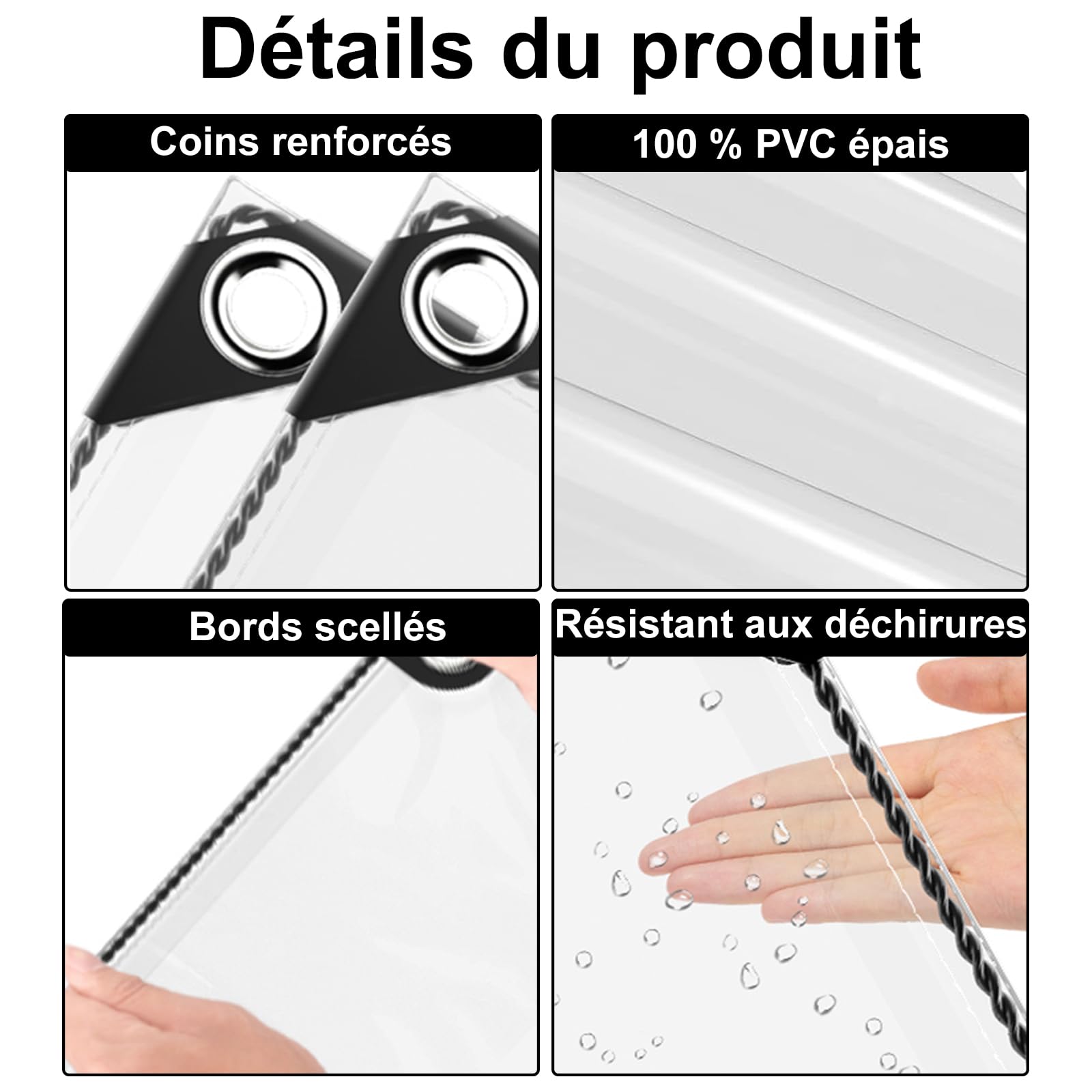Bâche étanche Transparente 420g/m², 0.3mm Epaisse Multifonction PVC Protection Baches avec œillets, pour Piscine, Jardin, Voiture, Mobilier, Inclure Corde et Serre-câbles (2X3M)