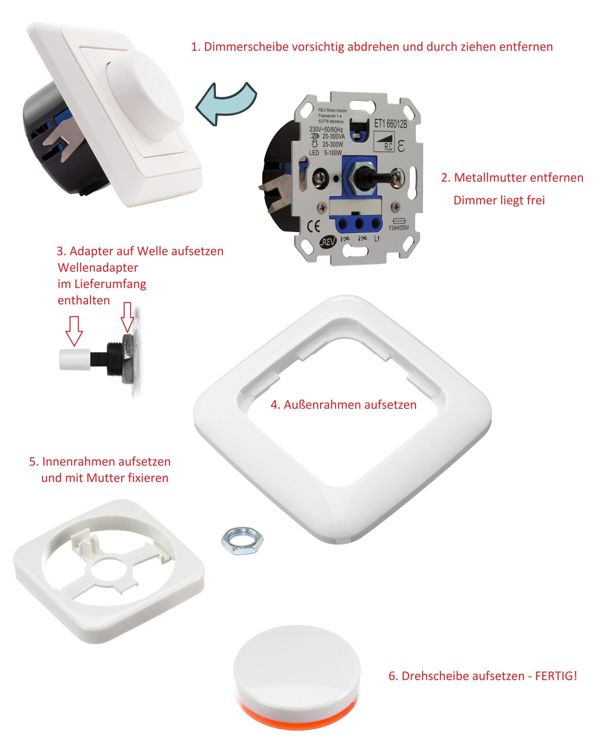 REV Ritter 2115-914 - Dimmer a LED e presa 20EUCKS-914 in Balance Si bianco alpino lucido, con tester di fase EBROM per il montaggio dei dispositivi ET1 66012B