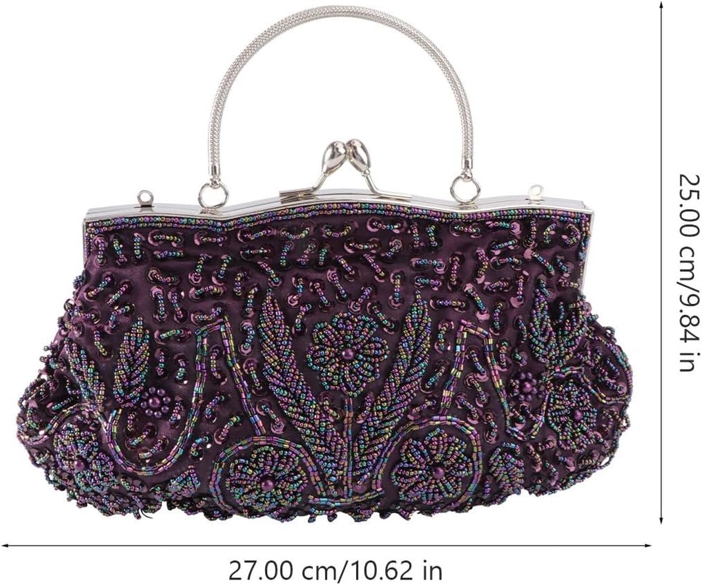 NOLITOY Women Embroidered Evening Clutch Bag Handmade Purple Party Handbag for Wedding and Formal Occasions