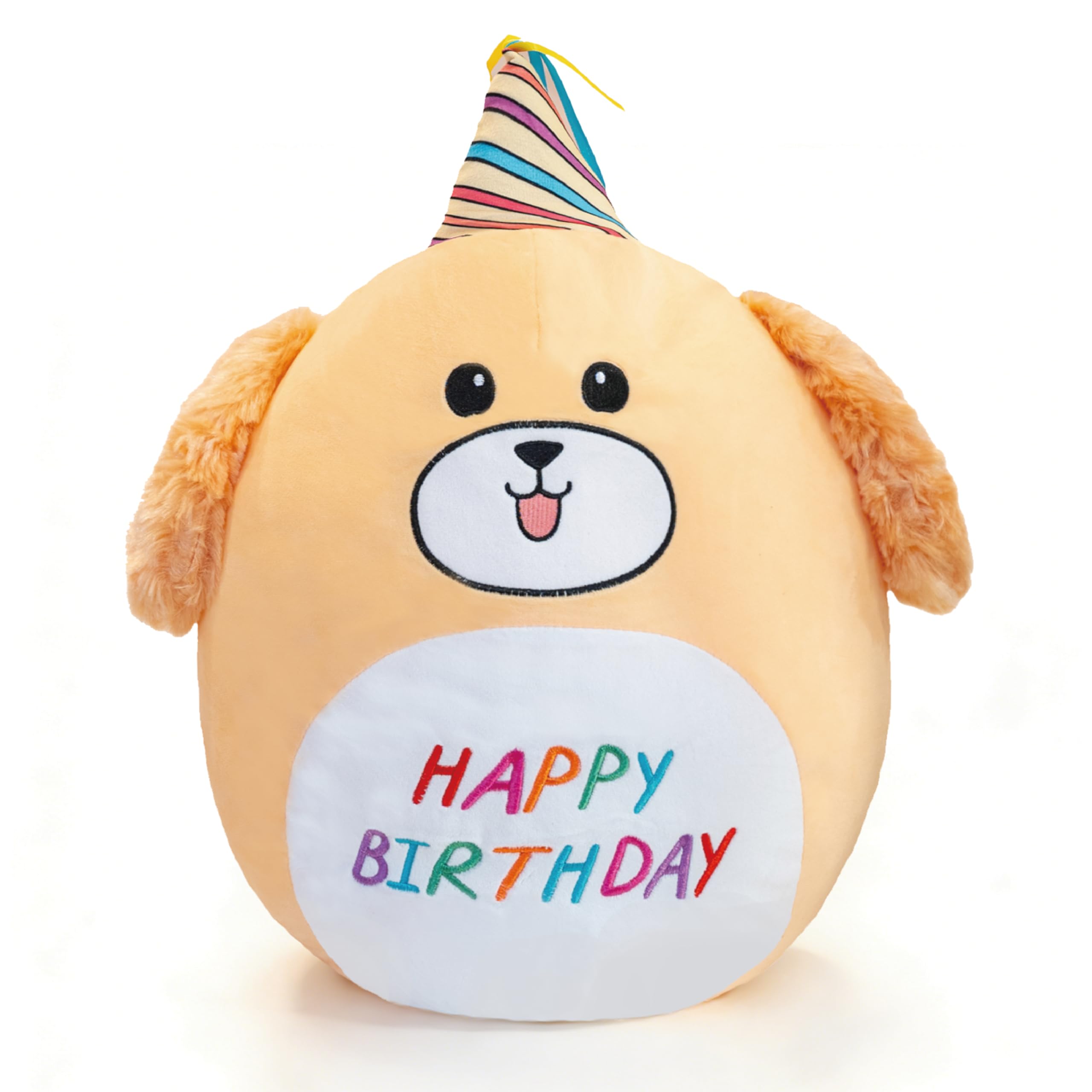 AmyToo 16.5” Birthday Dog Plush Pillow, Soft Corgi Puppy Plush Toy, Cute Dog Stuffed Animal, Happy Birthday Gifts for Boys and Girls, Toddlers