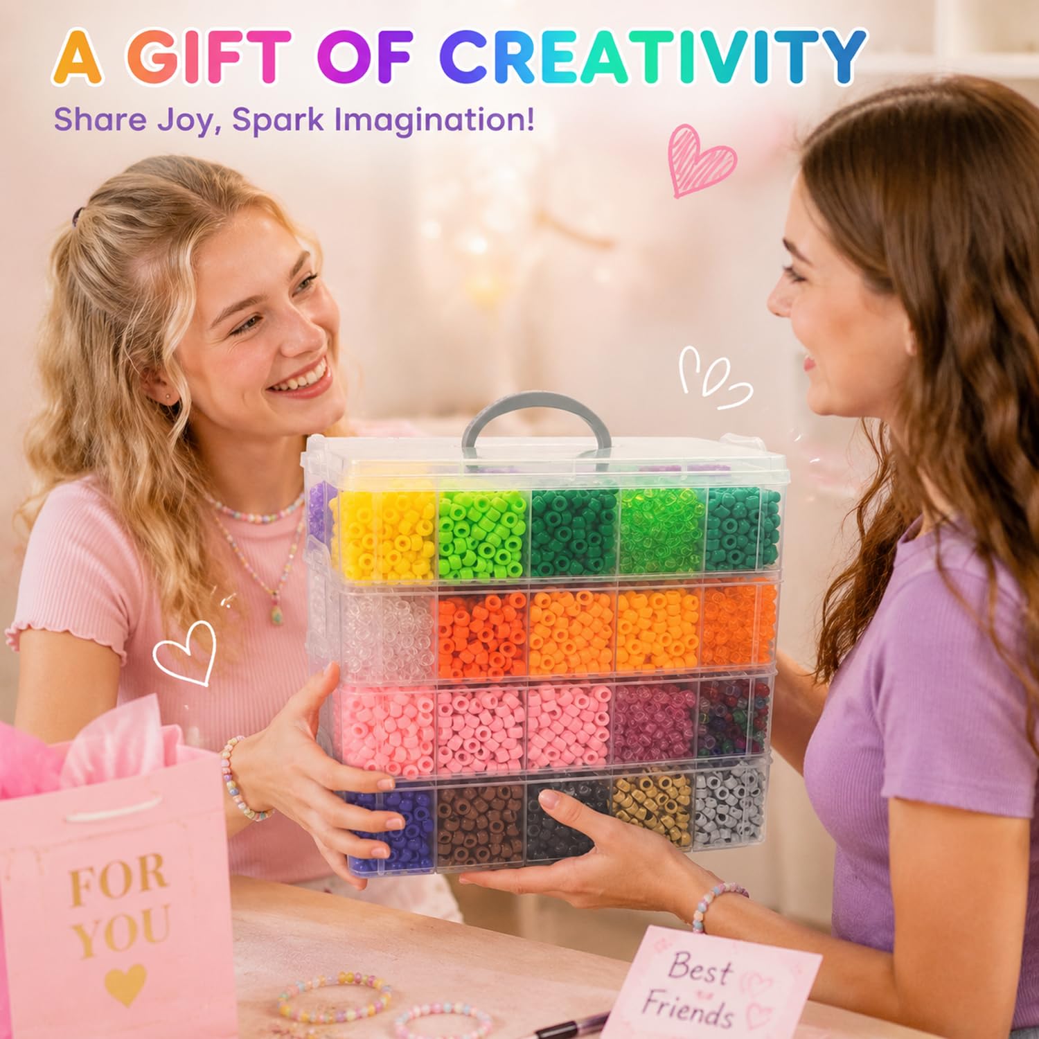 13300 perline pony, 3,5 kg, perline Kandi saturazione per la creazione di bracciali, perline per capelli per trecce, kit di braccialetti dell'amicizia in 40 colori, per regali artigianali, ricchi