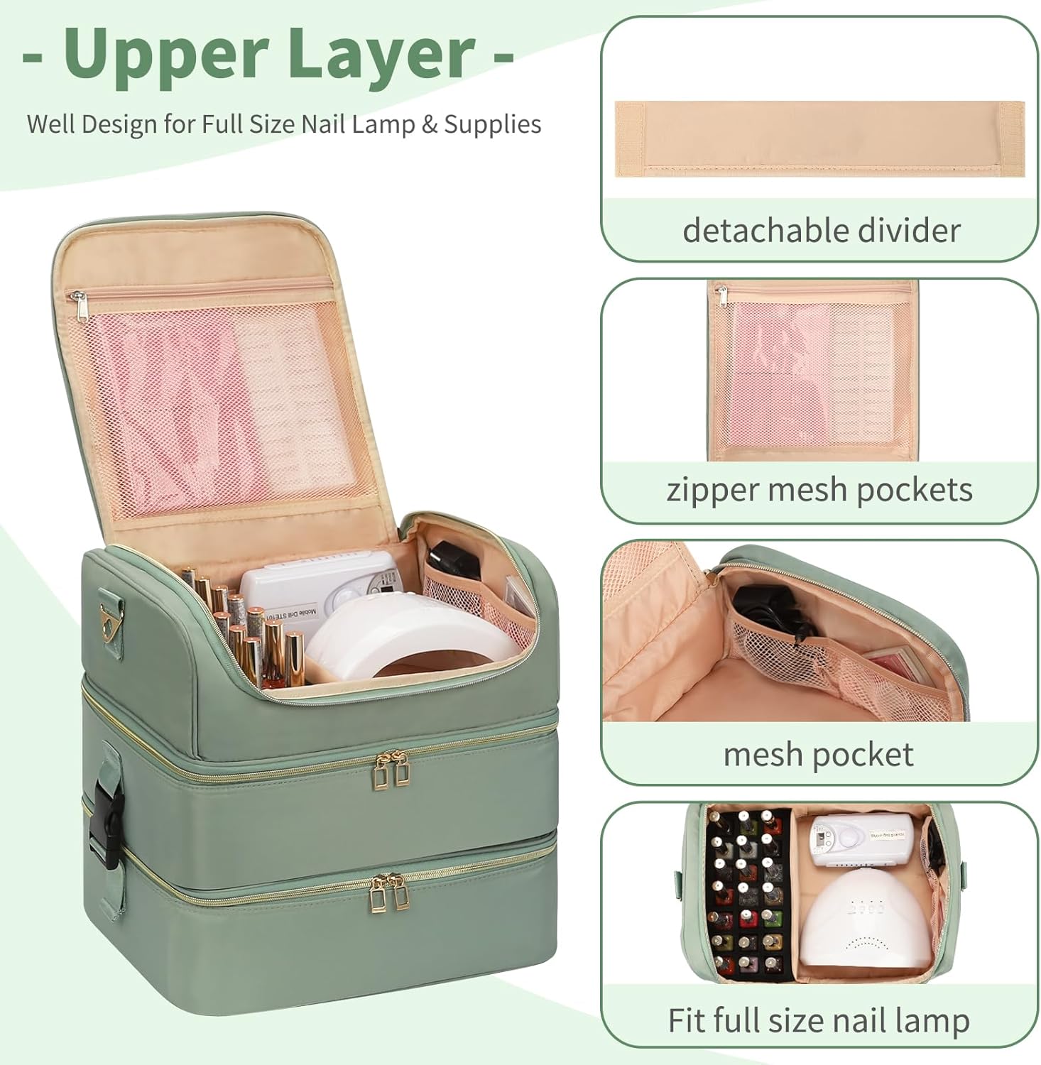 Extra Large Nail Polish Organizer Holds 117 Bottles - Three Layer Nail Organizers And Storage Bag, Portable Nail Supplies Organizer Case, Nail Tech Kit Travel Carrying Box with Shoulder Strap