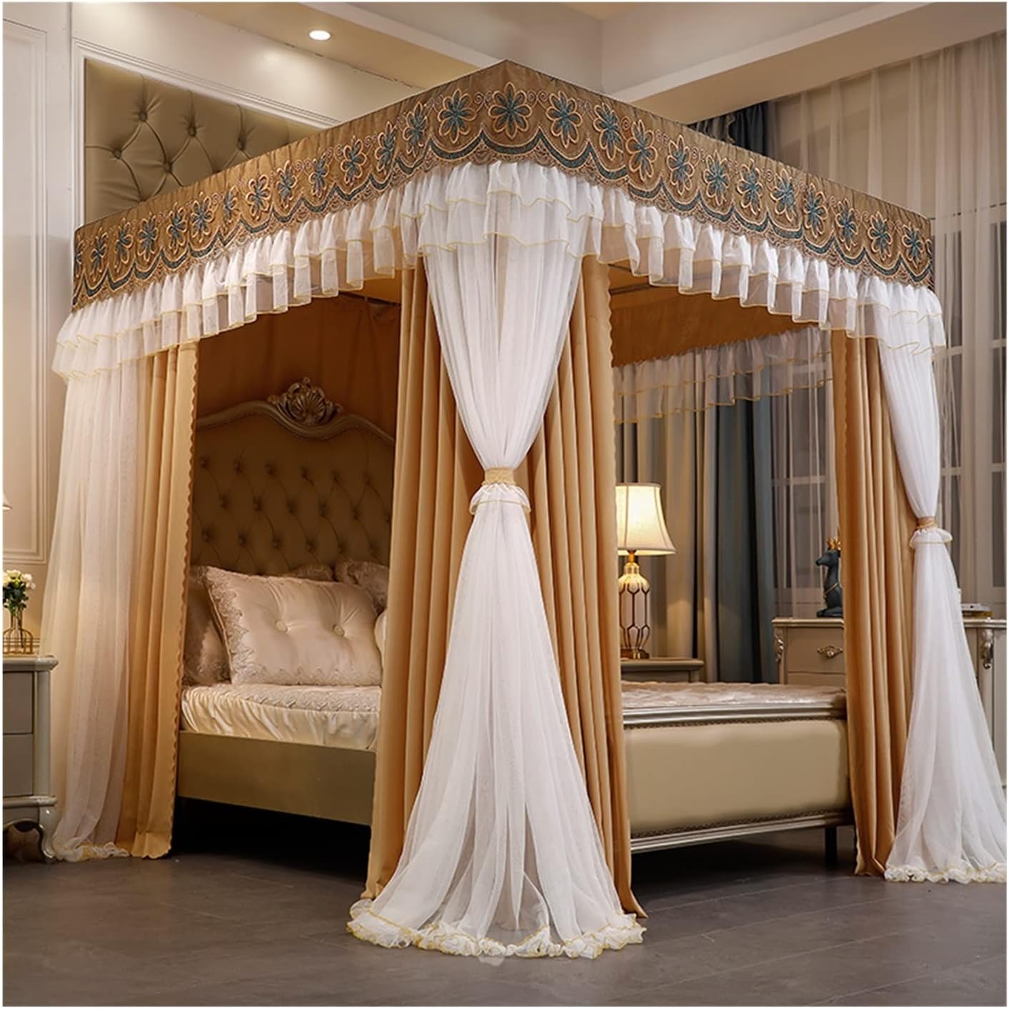 Bed Canopy Double Bed Mosquito Net,Luxury for Boys and Girls Bedroom,Stainless Steel Rod Support Curtain (150x200x200cm)